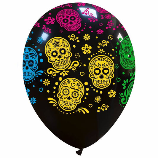 12" Sugar Skulls All Around Cattex Brand Latex Balloons