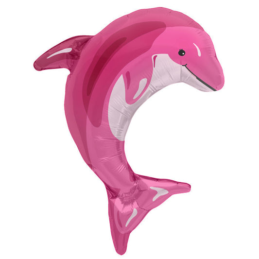 31" Foil Balloon Pink Dolphin ( Inflated )