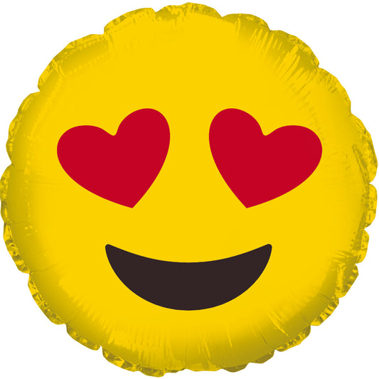 18" Emoji Emoticon Heart Eyes Balloon ( Inflated )