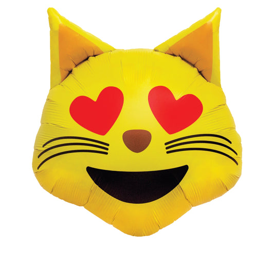 22" Helium Balloon Emoji Cat Heart Eyes Shape ( Inflated )