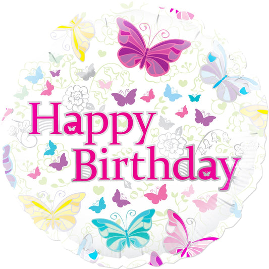 18" Butterfly Birthday Oaktree Foil Balloon ( Inflated )