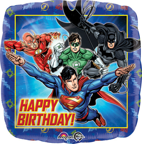 18" Justice League Happy Birthday Balloon Packaged ( Inflated )