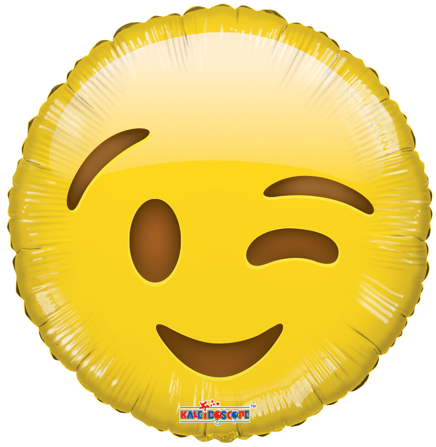 18" Smiley Wink Balloon Emoji ( Inflated )